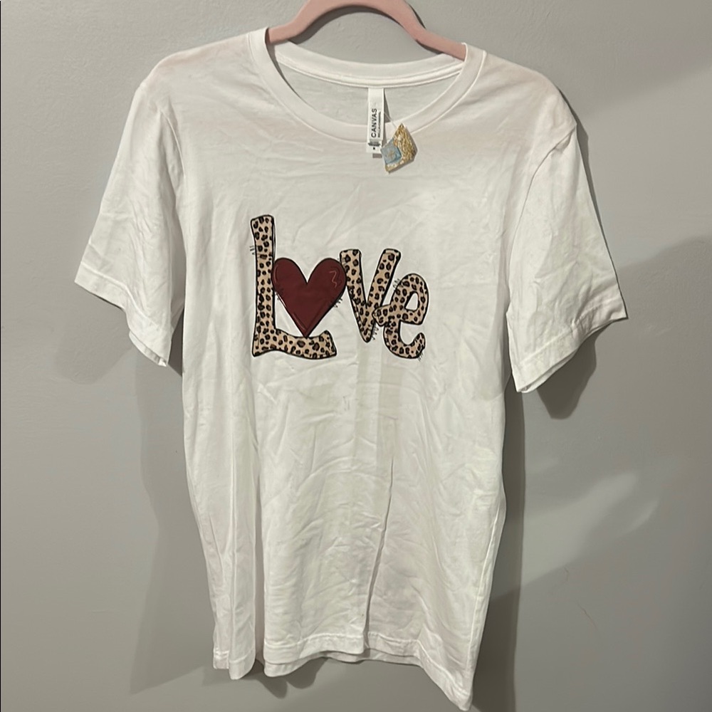 White T-Shirt with Love Graphic